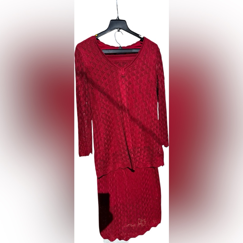 Cato Elegant Burgundy Red Knit 2 pc Skirt Set 18-20W